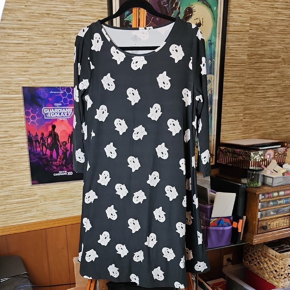 Black Dress with White Ghost Print